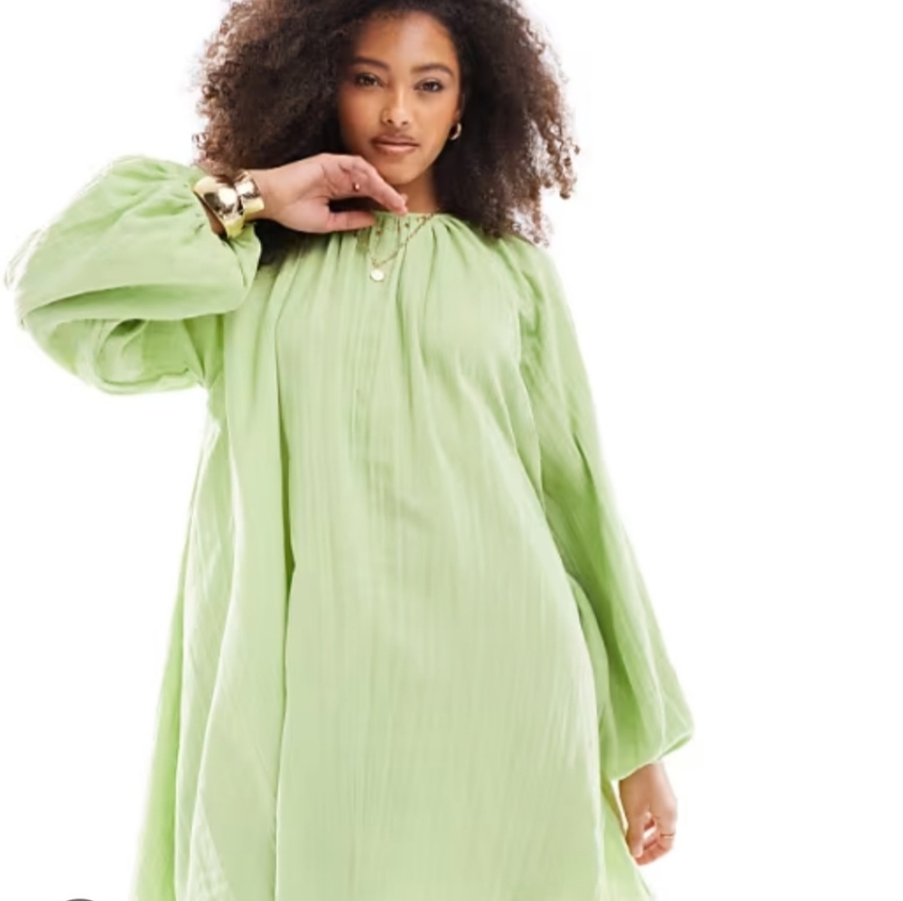 Asos Flowy Green Long Sleeve Dress Sz US 8 - Picture 1 of 8